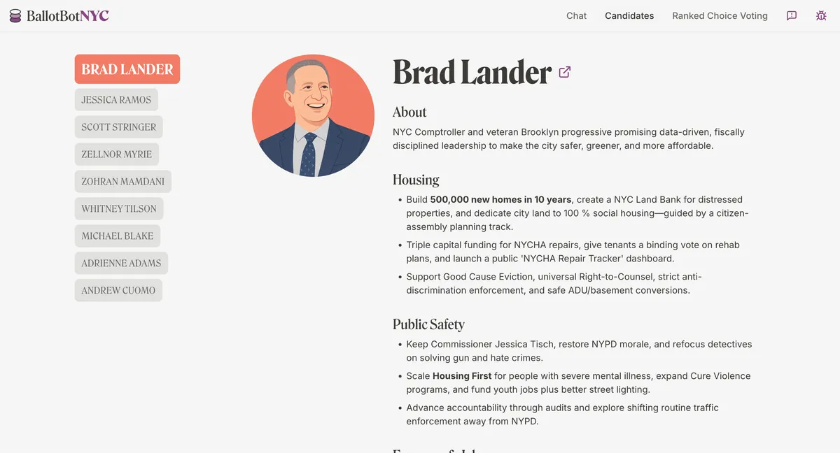 BallotBot candidate comparison screenshot